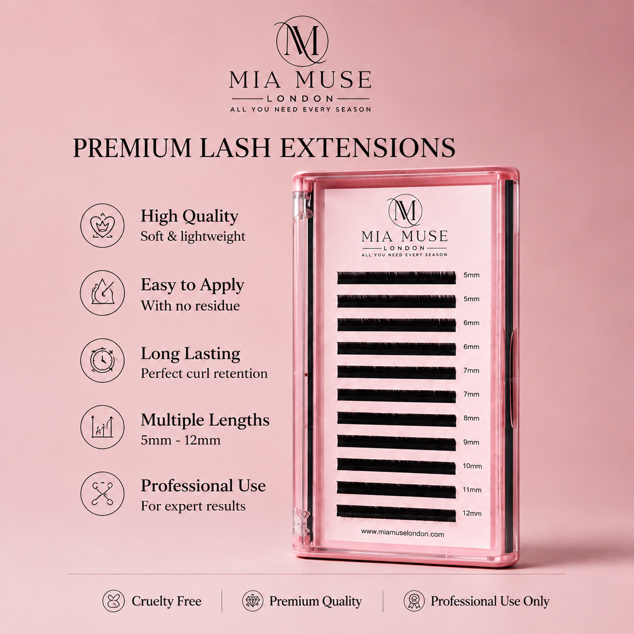 Mia Muse London Premium Lash Extensions – LC 0.07 | Mixed 5–12mm